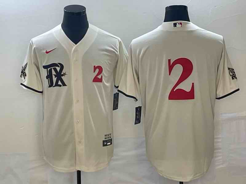 Men's Texas Rangers #2 Marcus Semien Cream 2023 City Connect With Patch Stitched Baseball  Jersey