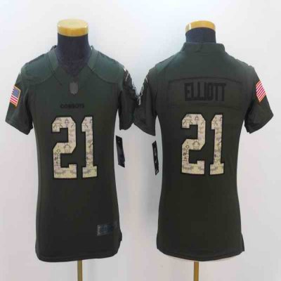 Youth Dallas Cowboys #21 Ezekiel Elliott Army Green Salute to Service Limited Stitched NFL Jersey