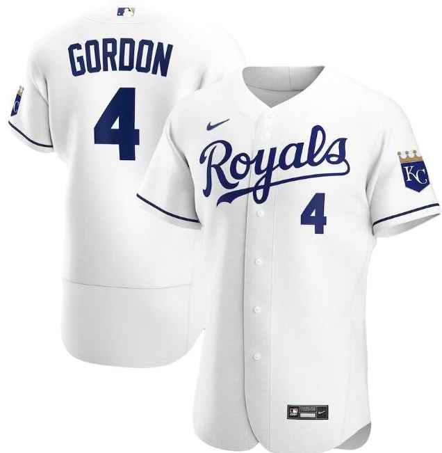 Men's Kansas City Royals #4 Alex Gordon White Flex Base Stitched Jersey