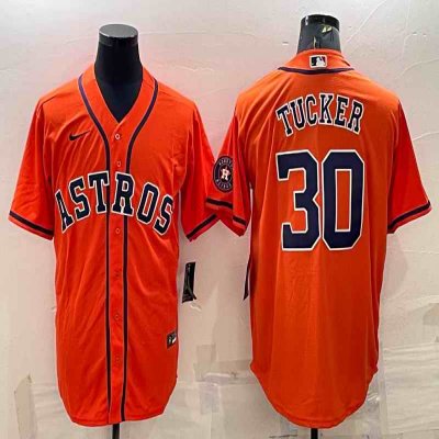 Men's Houston Astros #30 Kyle Tucker Orange With Patch Cool Base Stitched Jersey