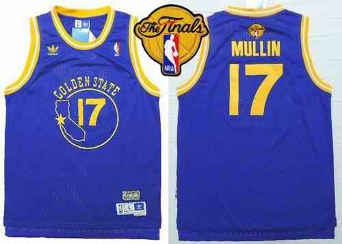 Warriors #17 Chris Mullin Blue New Throwback The Finals Patch Stitched NBA Jersey