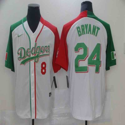 Men's Los Angeles Dodgers Front #8 Back #24 Kobe Bryant White Green Stitched Jersey