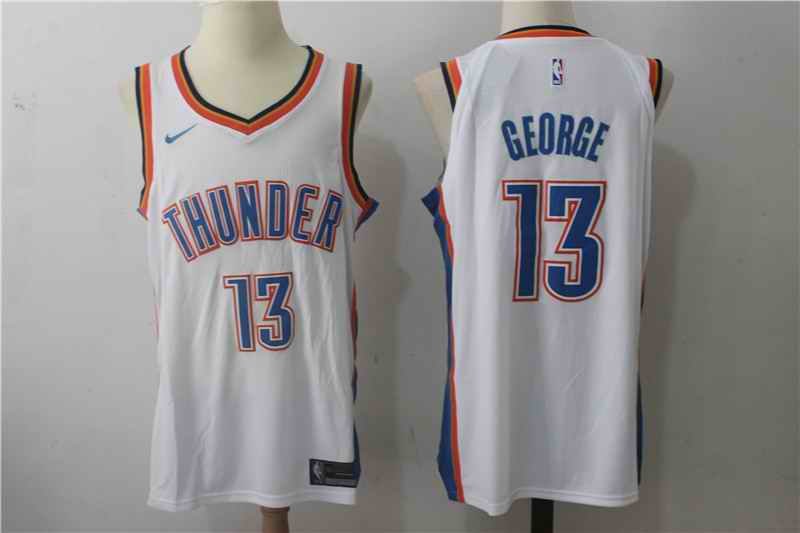 Men's Nike Oklahoma City Thunder #13 Paul George White Stitched NBA Jersey