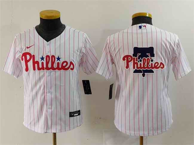 Youth Philadelphia Phillies Team Big Logo White Cool Base Stitched Baseball Jersey