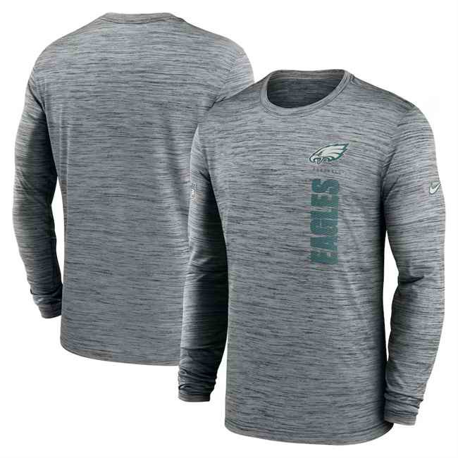 Men's Philadelphia Eagles Grey 2024 Sideline Team Velocity Performance Long Sleeve T-Shirt