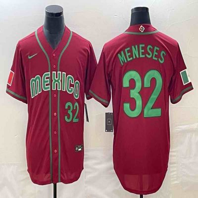 Men's Mexico Baseball #32 Joey Meneses 2023 Red World Baseball Classic Stitched Jersey