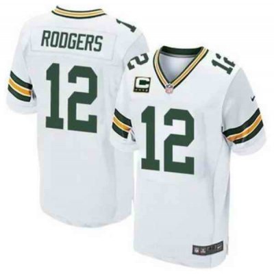 Men's Green Bay Packers #12 Aaron Rodgers White With C patch Stitched Game Jersey