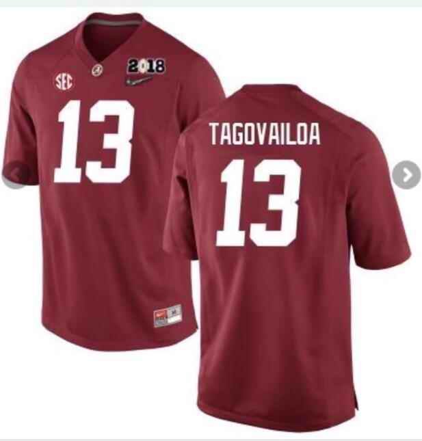 Men's Alabama Crimson Tide #13 Tua Tagovailoa Red 2018 Patch Stitched NCAA Jersey