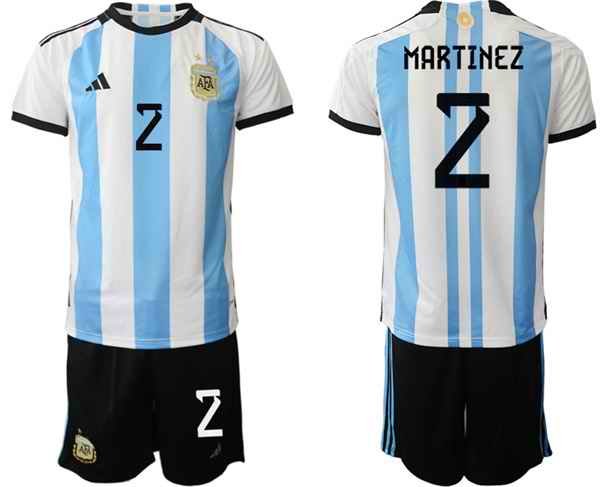 Men's Argentina #2 Mart'nez White/Blue 2022 FIFA World Cup Home Soccer Jersey Suit