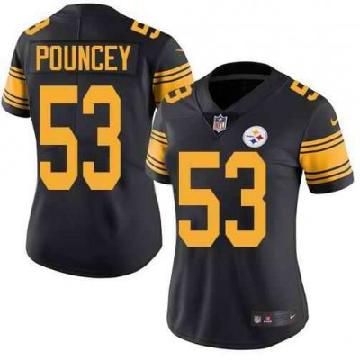 Women's Pittsburgh Steelers #53 Maurkice Pouncey Black Color Rush Limited Stitched NFL Jersey(Run Small)