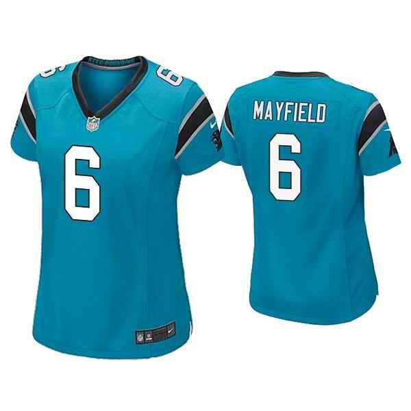 Women's Carolina Panthers #6 Baker Mayfield Blue Stitched Game Jersey(Run Small)