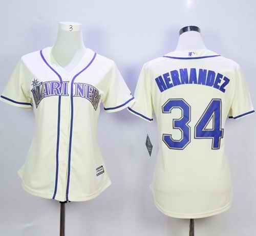 Mariners #34 Felix Hernandez Cream Alternate Women's Stitched MLB Jersey