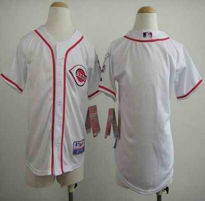 Reds Blank White Cool Base Stitched Youth MLB Jersey