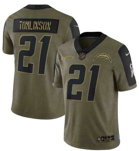 Men's Los Angeles Chargers #21 LaDainian Tomlinson 2021 Olive Salute To Service Limited Stitched Jersey