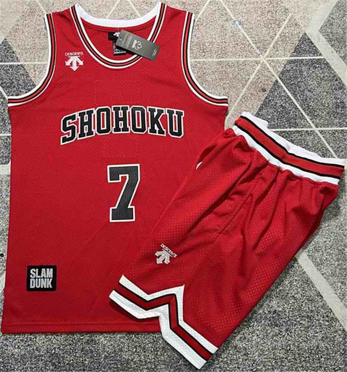 Men's Shohoku #7 Ryota Miyagi  Red Stitched Basketball Jersey And Shorts Suit