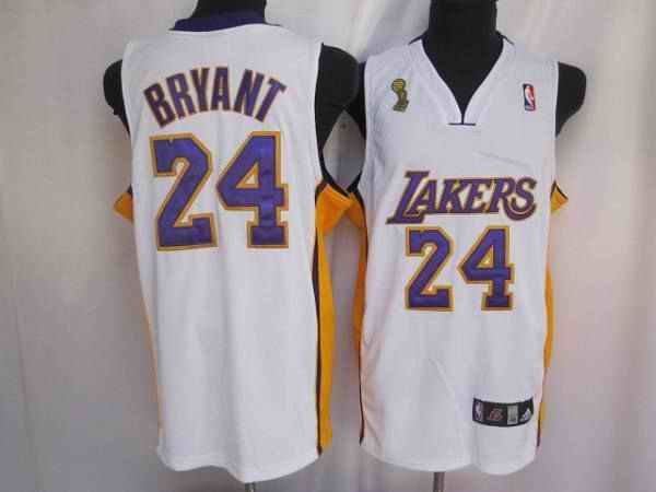 Lakers #24 Kobe Bryant Stitched White Champion Patch NBA Jersey