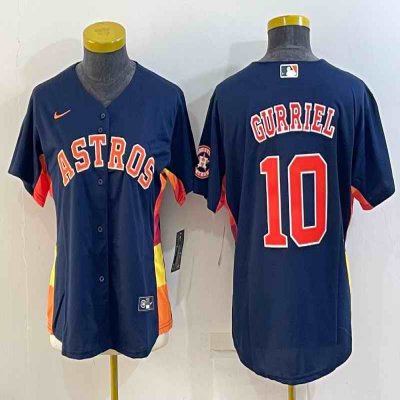 Women's Houston Astros #10 Yuli Gurriel Navy With Patch Cool Base Stitched Baseball Jersey(Run Small)