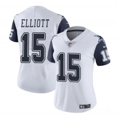 Women's Dallas Cowboys #15 Ezekiel Elliott White 2024 Color Rush Limited Stitched Football Jersey(Run Small