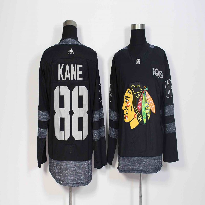 Men's Adidas Chicago Blackhawks #88 Patrick Kane Black 1917-2017 100th Anniversary Stitched NHL Jersey