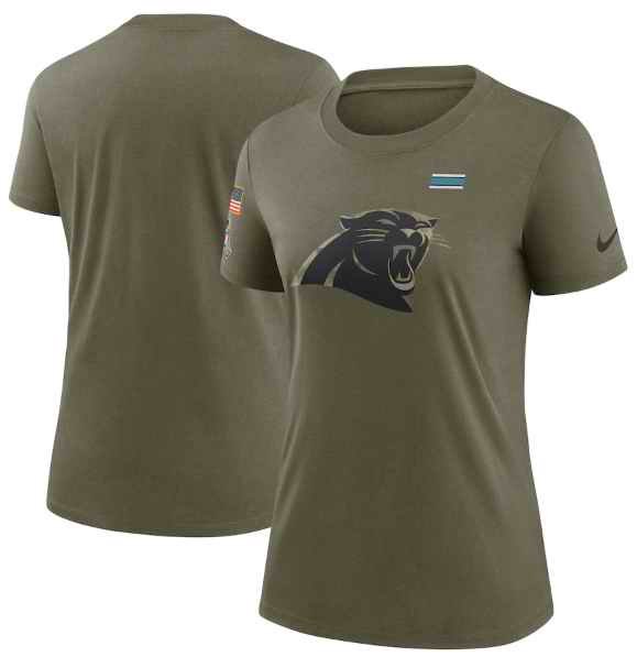 Women's Carolina Panthers Olive 2021 Salute To Service T-Shirt (Run Small)