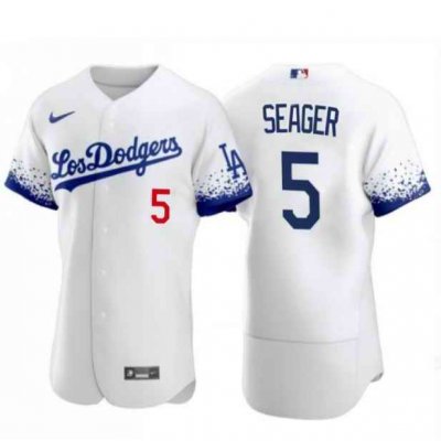 Men's Los Angeles Dodgers #5 Corey Seager 2021 White City Connect Flex Base Stitched Baseball Jersey