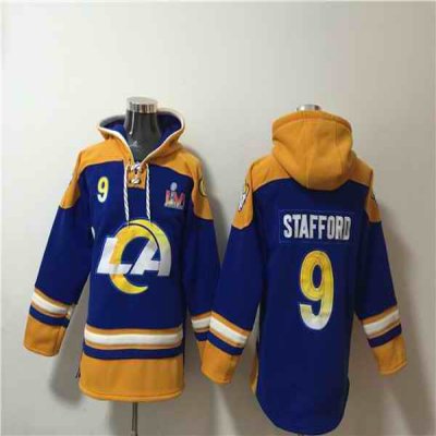 Men's Los Angeles Rams #9 Matthew Stafford 2022 Royal Super Bowl LVI Champions Pullover Hoodie