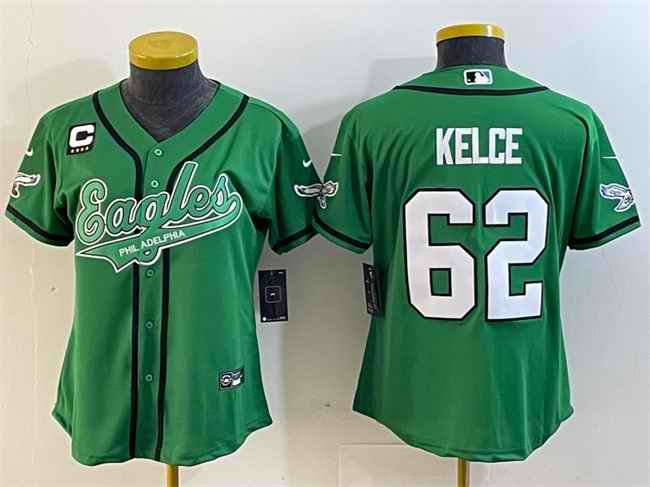 Youth Philadelphia Eagles #62 Jason Kelce Green With 4-Star C Patch Cool Base Stitched Baseball Jersey