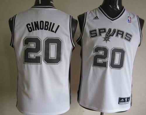 Spurs #20 Manu Ginobili White Youth Stitched NBA Jersey