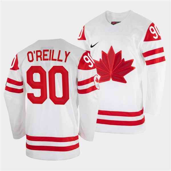 Men's Canada Hockey #90 Ryan O'Reilly  2022 Beijing Winter Olympic White Stitched Jersey