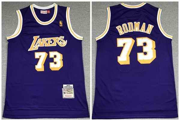 Men's Los Angeles Lakers #73 Dennis Rodman Purple Throwback Stitched Jersey