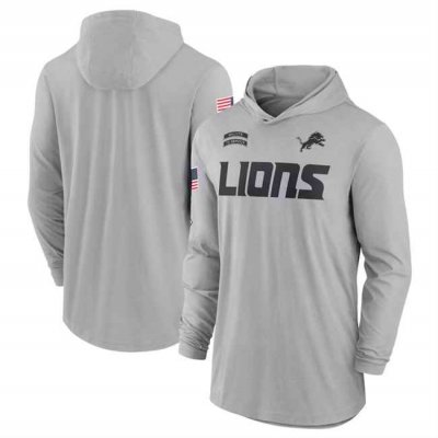 Men's Detroit Lions 2024 Gray Salute to Service Lightweight Performance Long Sleeve Hooded T-Shirt