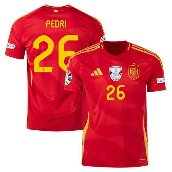 Men's Spain Team #26 Pedri Scarlet 2024 Home Soccer Jersey