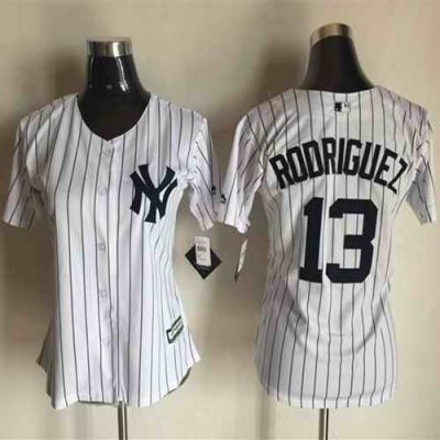 Yankees #13 Alex Rodriguez White Strip Women's Fashion Stitched MLB Jersey