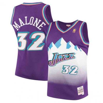 Men's Utah Jazz #32 Karl Malone Purple 1996-97 Swingman Stitched Jersey