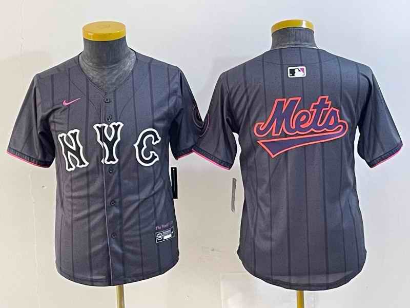 Youth New York Mets Team Big Logo Graphite 2024 City Connect Limited Stitched Baseball Jersey