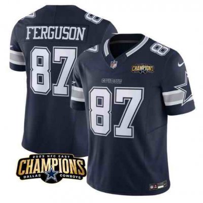 Men's Dallas Cowboys #87 Jake Ferguson Navy 2023 F.U.S.E. NFC East Champions Patch Stitched Football Jersey