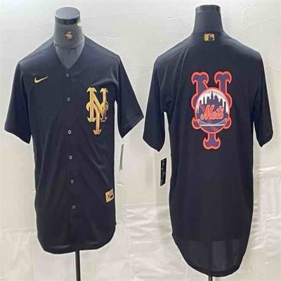 Men's New York Mets Black Team Big Logo Cool Base Stitched Baseball Jersey