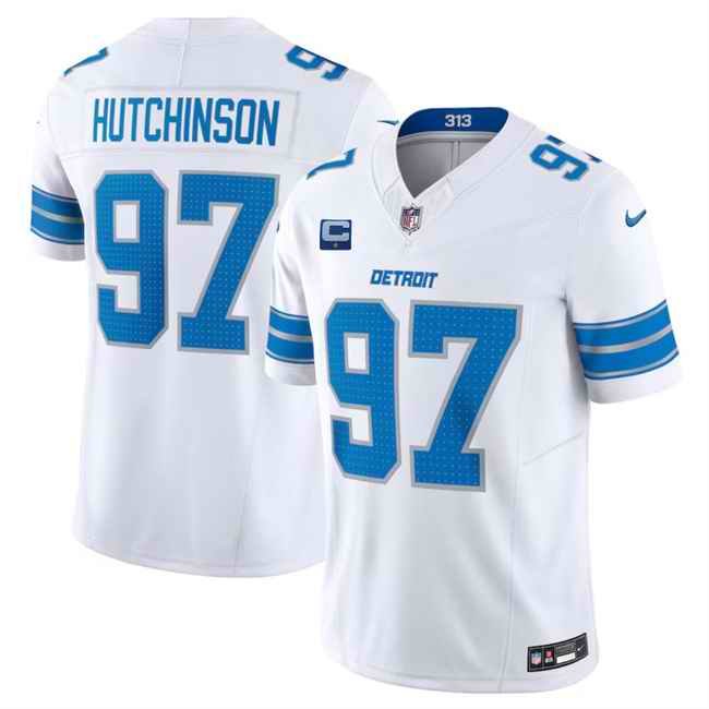 Men's Detroit Lions #97 Aidan Hutchinson White 2024 F.U.S.E. With 1-Star C Patch Vapor Untouchable Limited Stitched Jersey