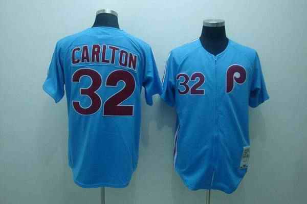 Mitchell and Ness Phillies #32 Steve Carlton Stitched Blue Throwback MLB Jersey