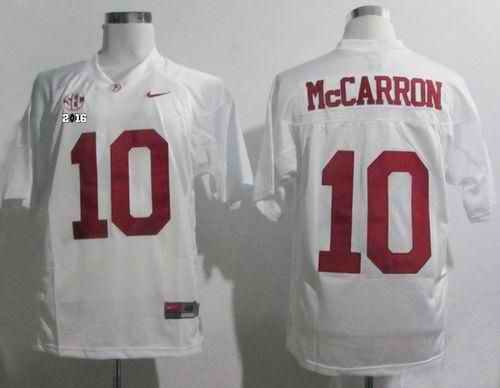 Crimson Tide #10 AJ McCarron White SEC & 2016 College Football Playoff National Championship Patch Stitched NCAA Jersey