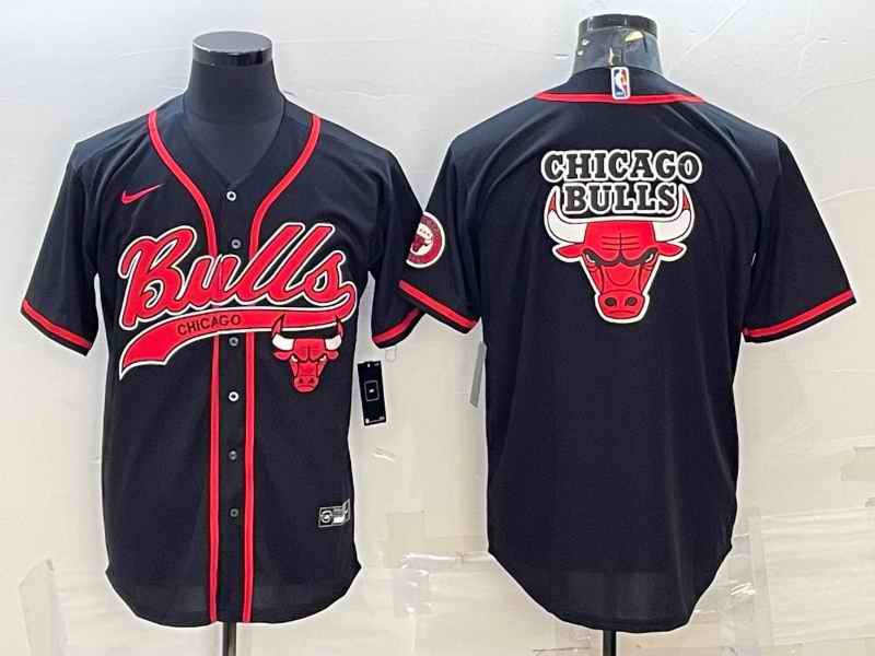 Men's Chicago Bulls Black Team Big Logo Cool Base Stitched Baseball Jersey