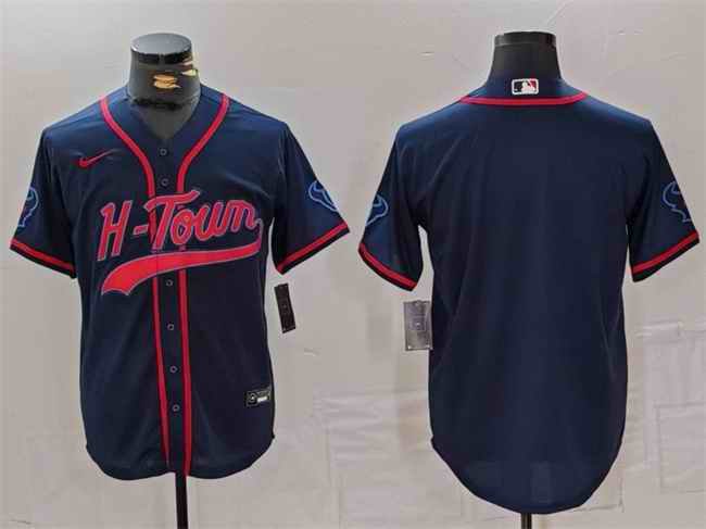 Men's Houston Texans Blank Navy With Patch Cool Base Stitched Baseball Jersey