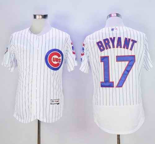 Cubs #17 Kris Bryant White Flexbase Authentic Collection with 100 Years at Wrigley Field Commemorative Patch Stitched MLB Jersey