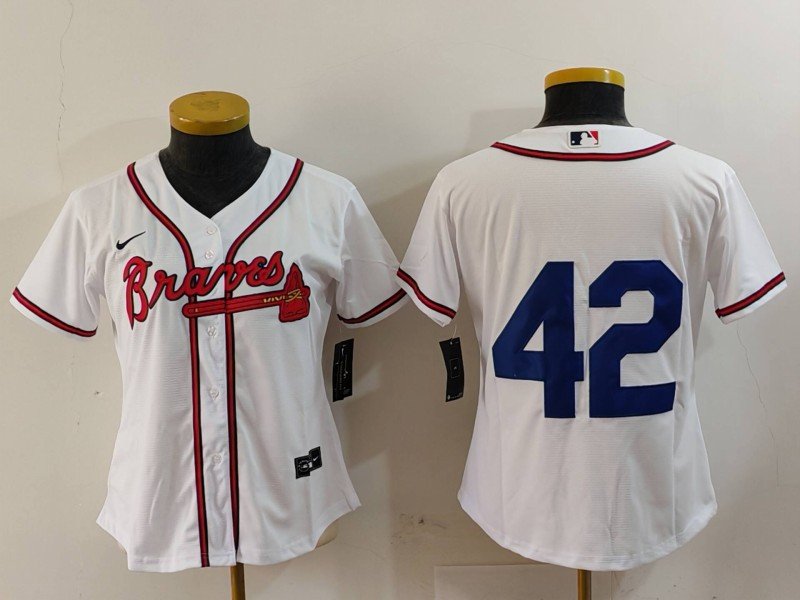 Women's Atlanta Braves #42 Jackie Robinson White Stitched Jersey(Run Small)