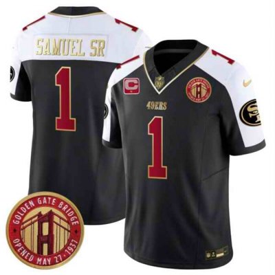 Men's San Francisco 49ers #1 Deebo Samuel Sr. Balck/White F.U.S.E. With 1-Star C Patch Golden Gate Bridge Patch Alternate Vapor Limited Stitched Football Jersey