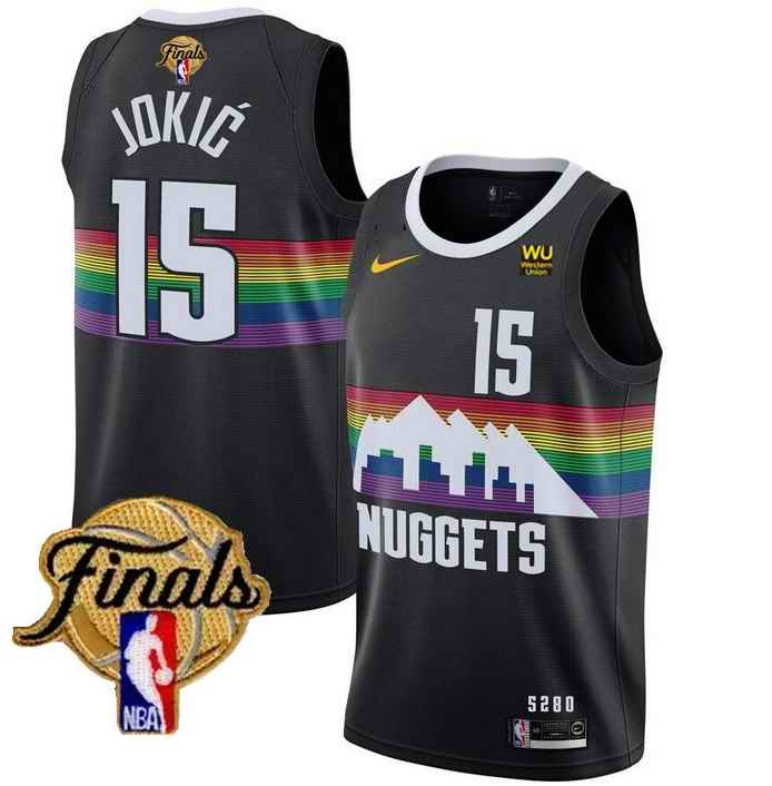 Men's Denver Nuggets #15 Nikola Jokic Black 2023 Finals City Edition Stitched Basketball Jersey