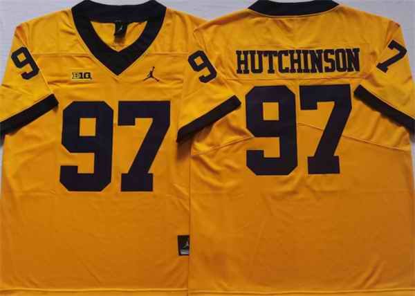 Men's Michigan Wolverines #97 HUTCHINSON Yellow Stitched Jersey