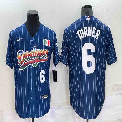 Men's Los Angeles Dodgers #6 Trea Turner Navy Mexico Rainbow Cool Base Stitched Baseball Jersey