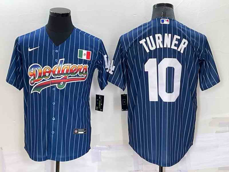 Men's Los Angeles Dodgers #10 Justin Turner Navy Mexico Rainbow Cool Base Stitched Baseball Jersey