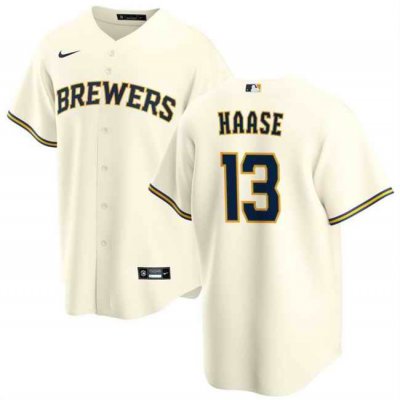 Men's Milwaukee Brewers #13 Eric Haase Cream Cool Base Stitched Jersey